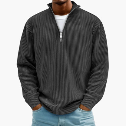 Pull homme col zippé côtelé style décontracté