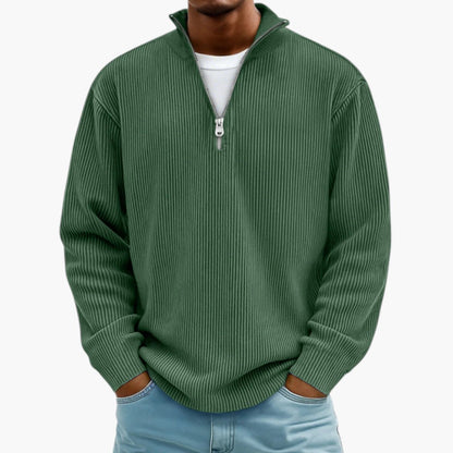 Pull homme col zippé côtelé style décontracté