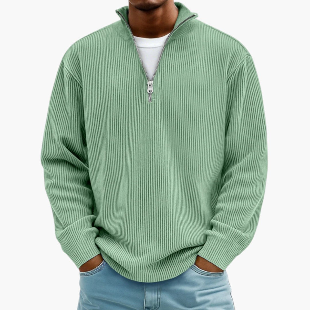 Pull homme col zippé côtelé style décontracté