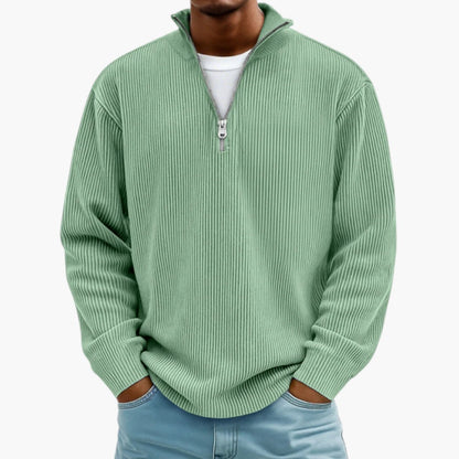 Pull homme col zippé côtelé style décontracté