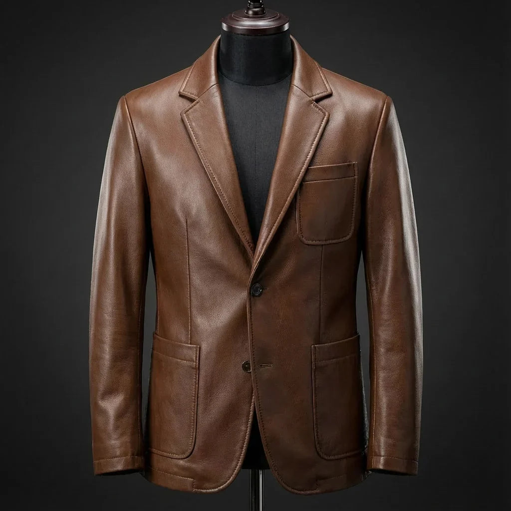 Herrenjacke aus veganem Leder, mattes Finish, Brusttaschen