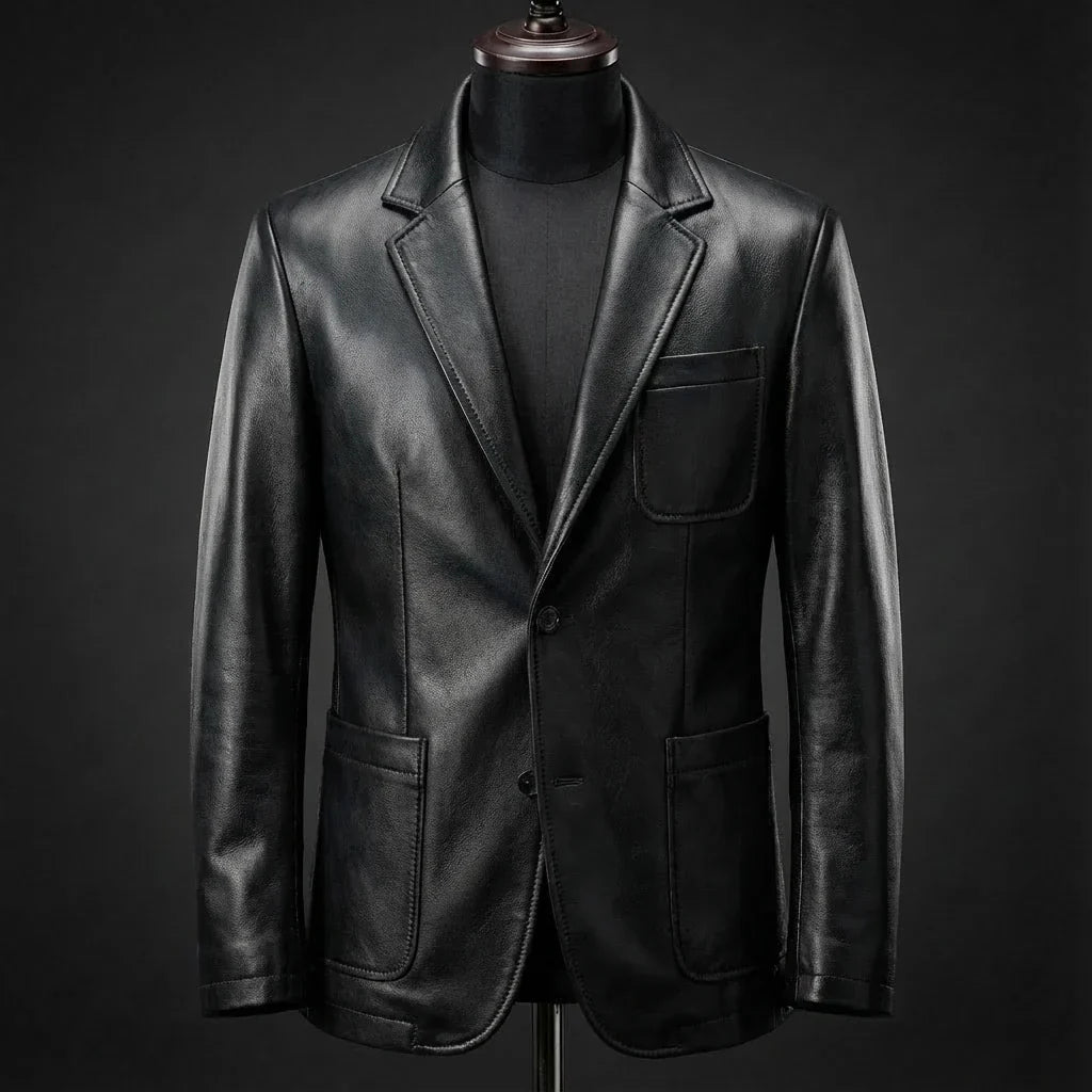 Herrenjacke aus veganem Leder, mattes Finish, Brusttaschen