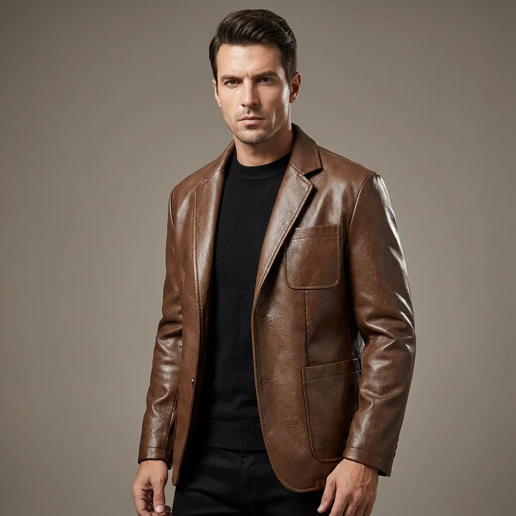 Herrenjacke aus veganem Leder, mattes Finish, Brusttaschen