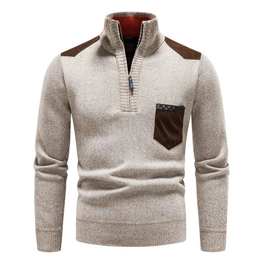 Pull homme col zippé en laine pour l'hiver