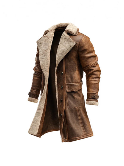 Manteau homme long fausse fourrure hiver marron