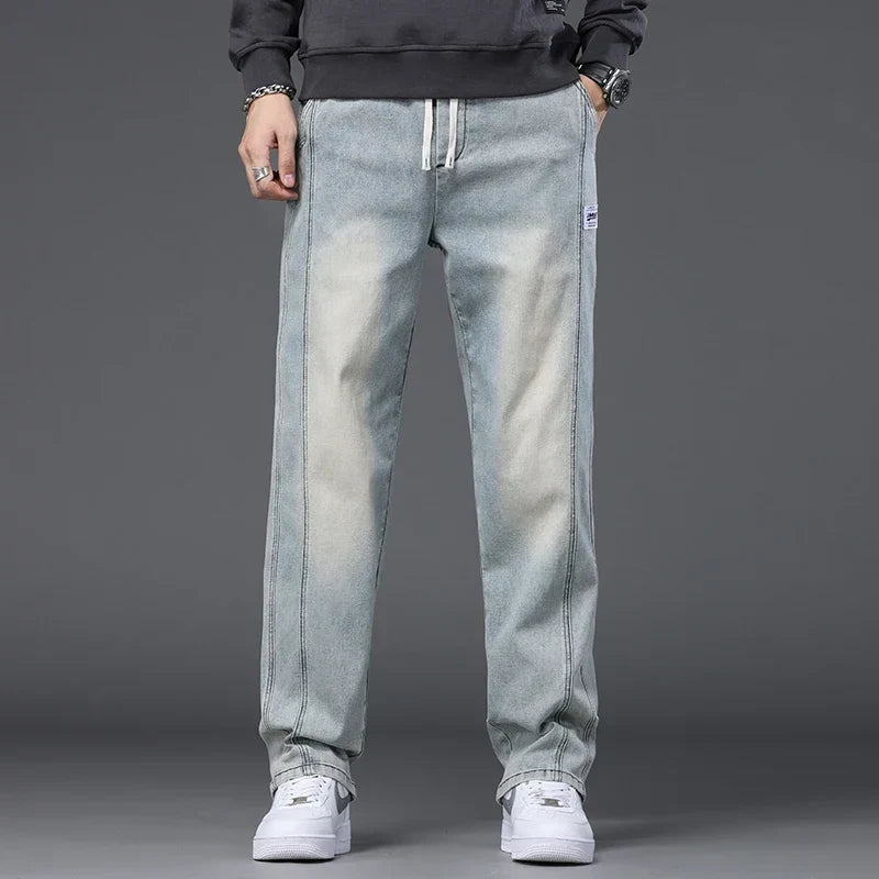 Herren-Jeans, leger, Stretch, Kordelzug in der Taille