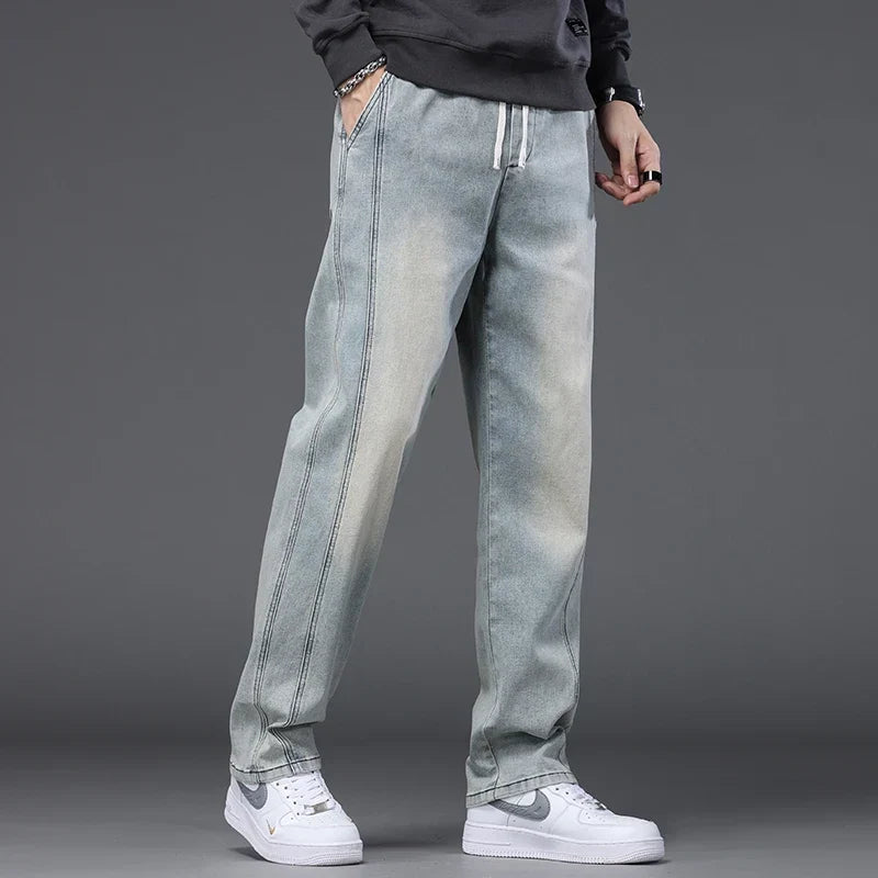 Herren-Jeans, leger, Stretch, Kordelzug in der Taille