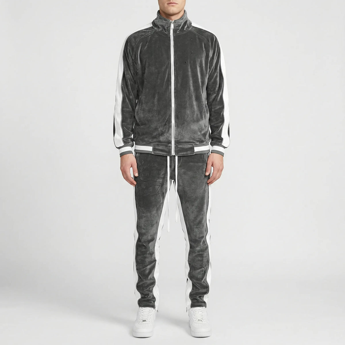 Jogging velours homme style rétro rayures latérales