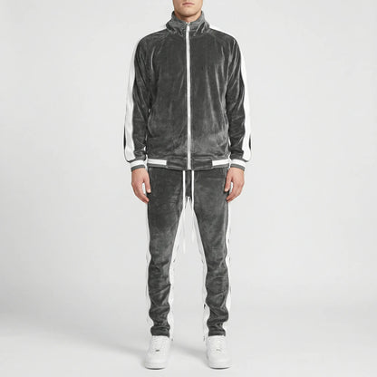 Jogging velours homme style rétro rayures latérales
