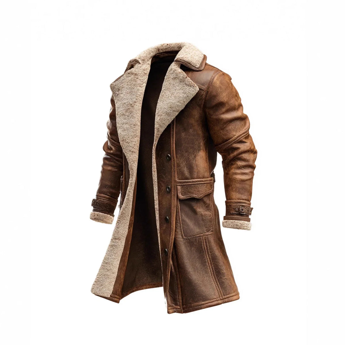 Manteau homme long fausse fourrure hiver marron