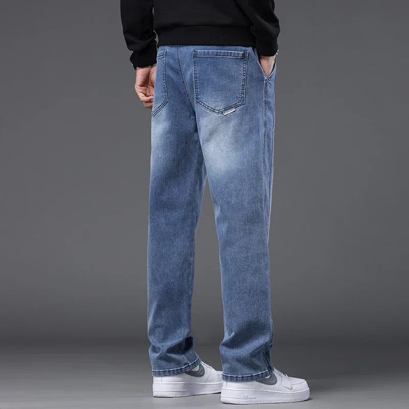 Herren-Jeans, leger, Stretch, Kordelzug in der Taille