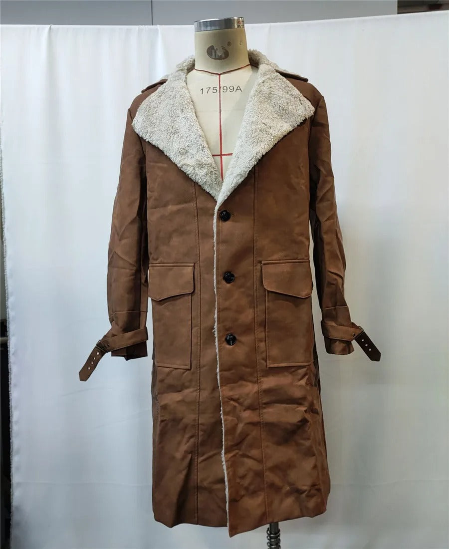 Manteau homme long fausse fourrure hiver marron