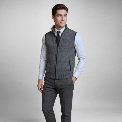 Gilet Homme Tricot Col Montant Zippé Confort Quotidien
