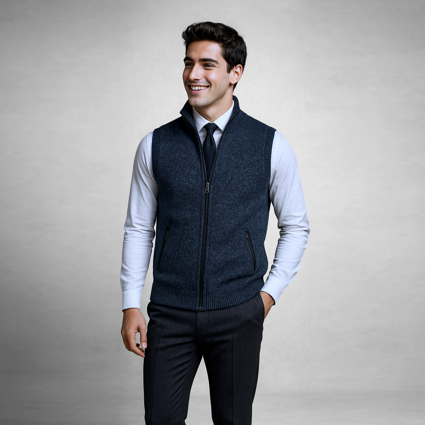 Gilet Homme Tricot Col Montant Zippé Confort Quotidien