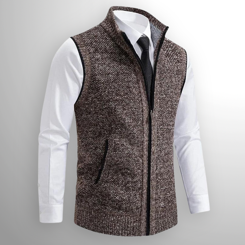 Gilet Homme Tricot Col Montant Zippé Confort Quotidien