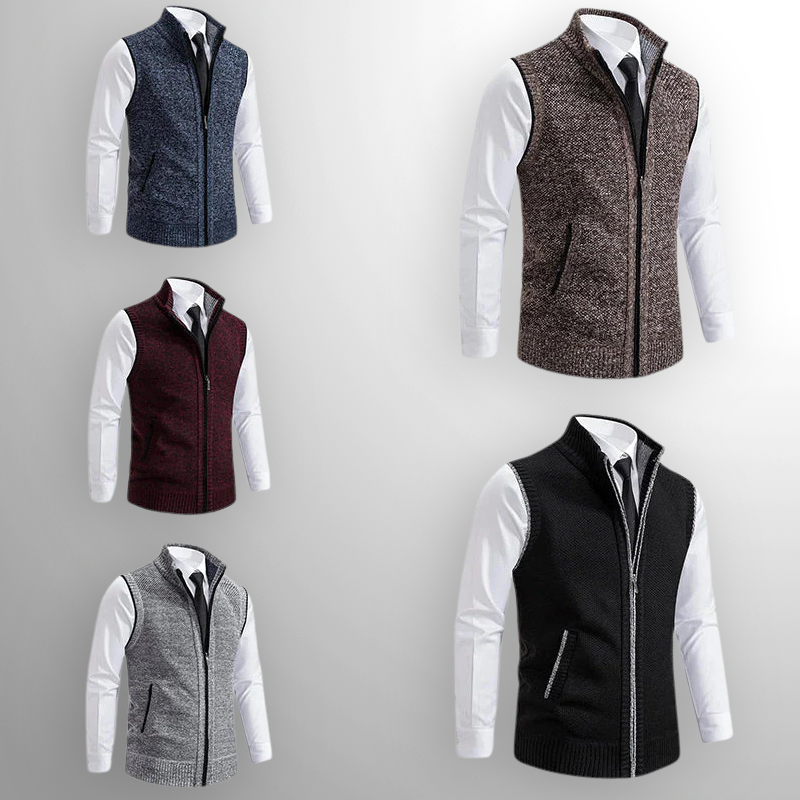 Gilet Homme Tricot Col Montant Zippé Confort Quotidien