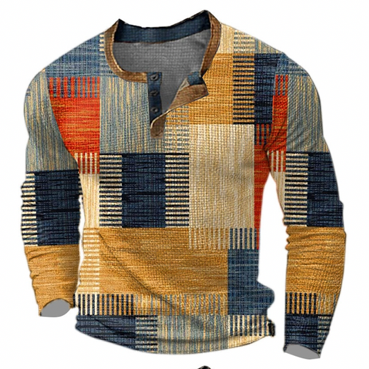 Sweatshirt homme motif géométrique encolure Henley