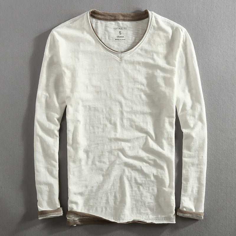 Sweatshirt homme col V élégant manches longues