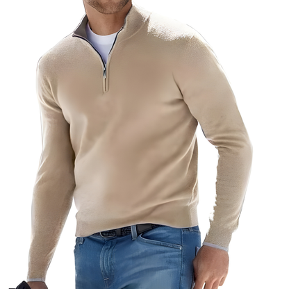 Pull homme col zippé tricot minimaliste polyvalent