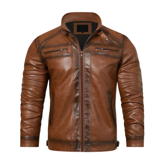 Veste en cuir homme marron coupe cruiser premium