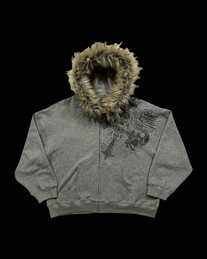 Sweat à capuche zippé graphique doublé fourrure femme