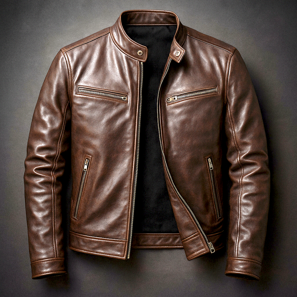 Blouson cuir homme vintage coupe structurée