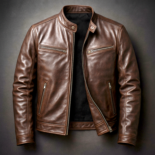 Blouson cuir homme vintage coupe structurée