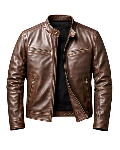 Blouson cuir homme vintage coupe structurée