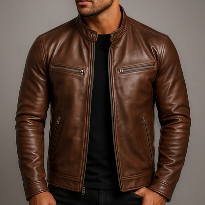 Blouson cuir homme vintage coupe structurée