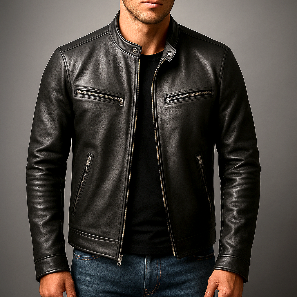 Blouson cuir homme vintage coupe structurée