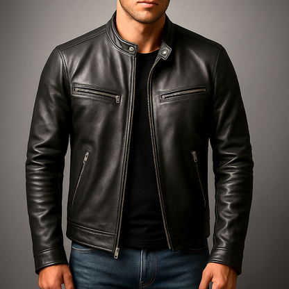 Blouson cuir homme vintage coupe structurée