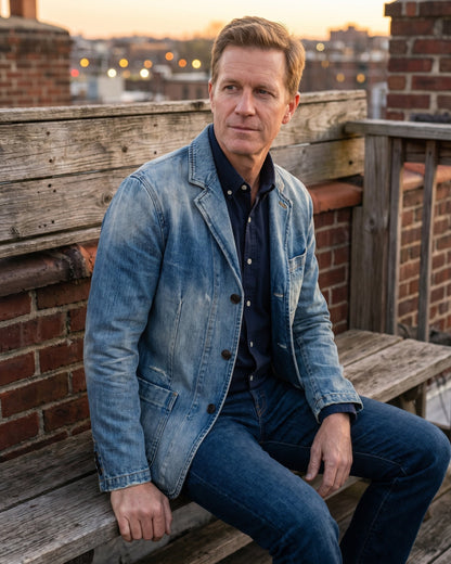 Herren-Blazer aus verwaschenem Denim mit strukturierter, lässiger Passform