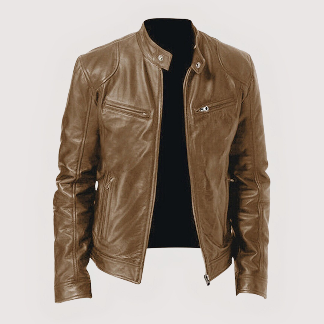 Blouson cuir homme zippé coupe ajustée intemporelle