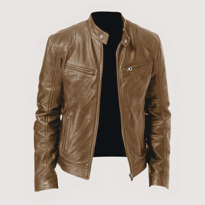Blouson cuir homme zippé coupe ajustée intemporelle