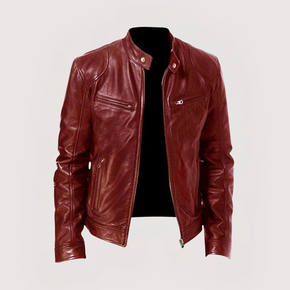 Blouson cuir homme zippé coupe ajustée intemporelle