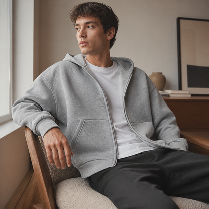 Sweat à capuche zippé homme gris clair décontracté
