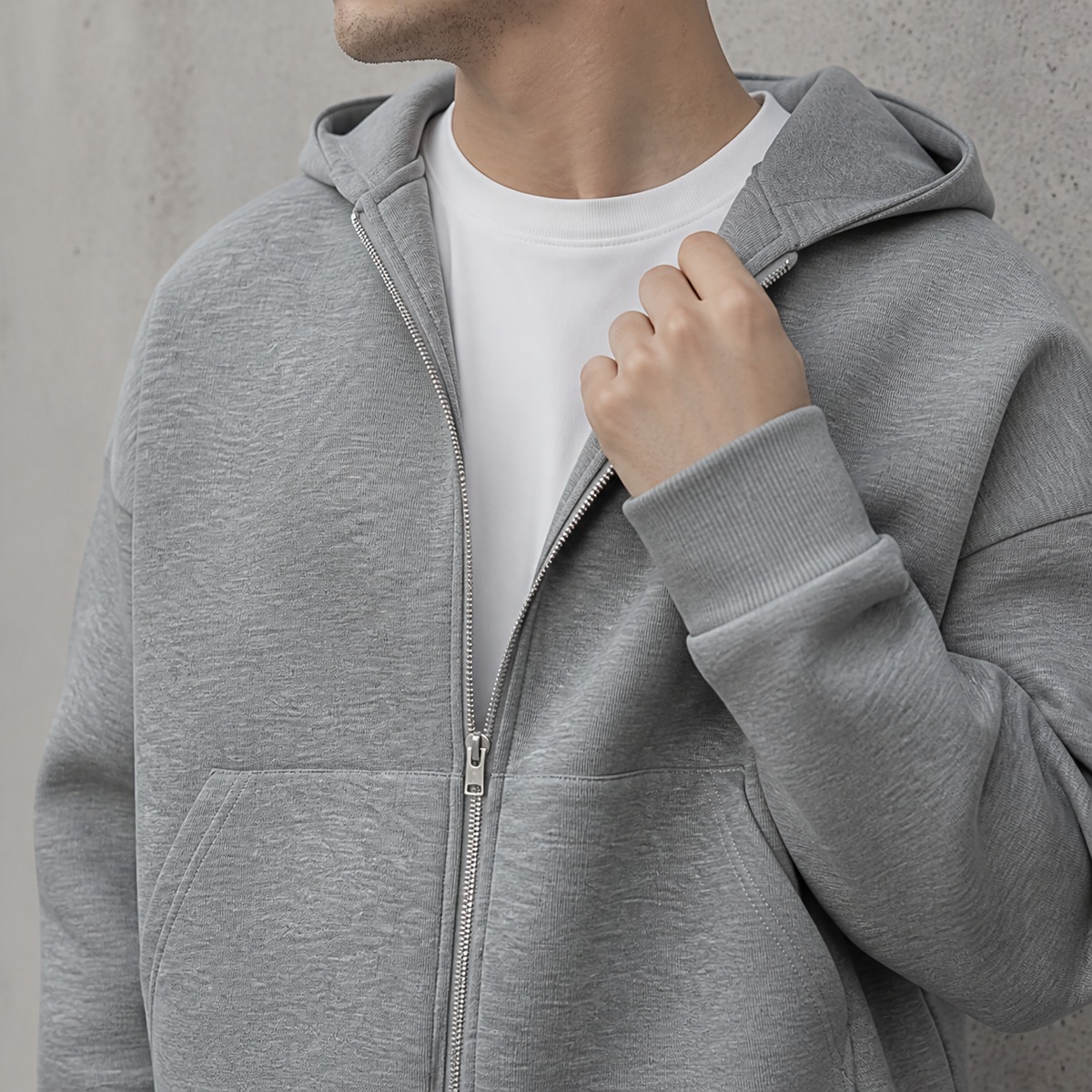Sweat à capuche zippé homme gris clair décontracté