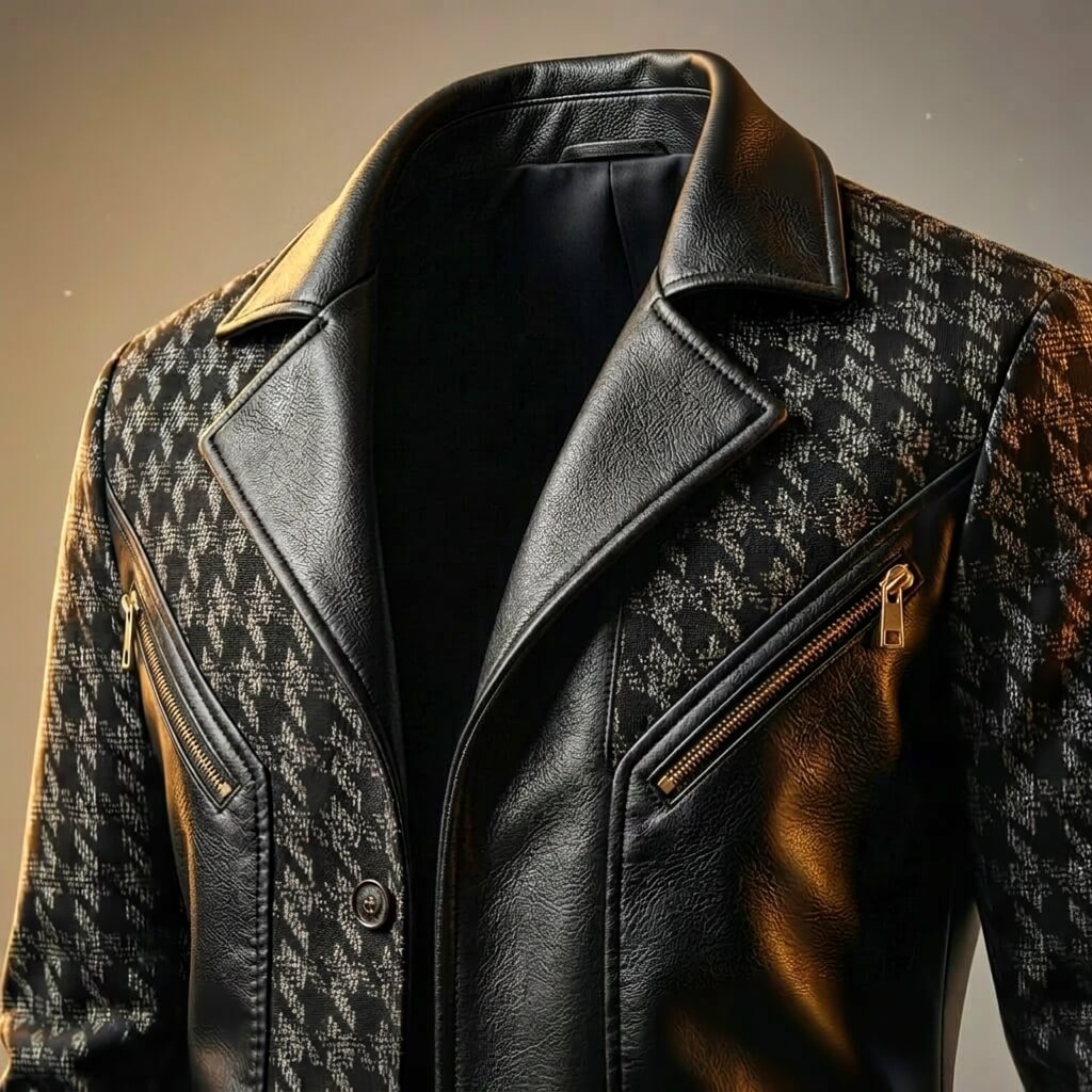 Blazer homme cuir italien motif pied-de-poule