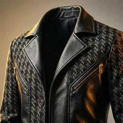 Blazer homme cuir italien motif pied-de-poule