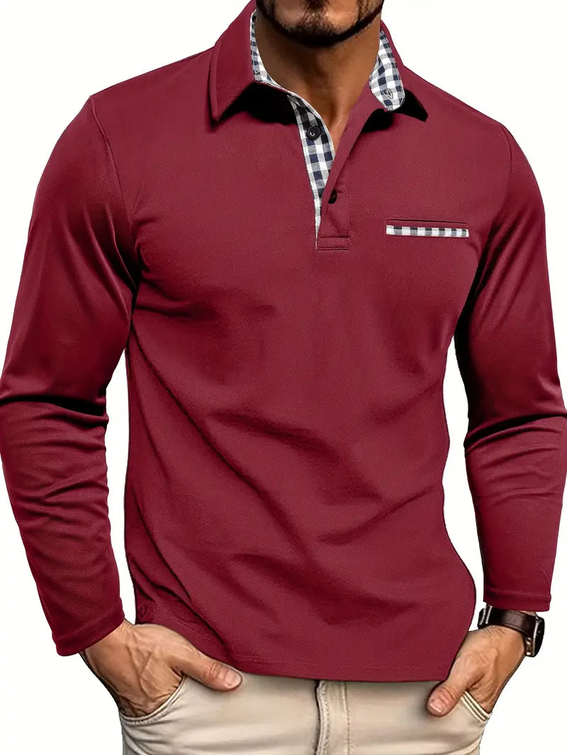 Polo Homme Manches Longues Détails Contrastés