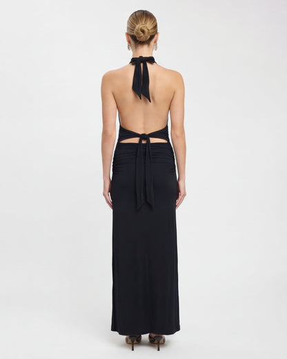 ARIA Robe Maxi Halter Nyx – Dos Nu et Taille Froncée