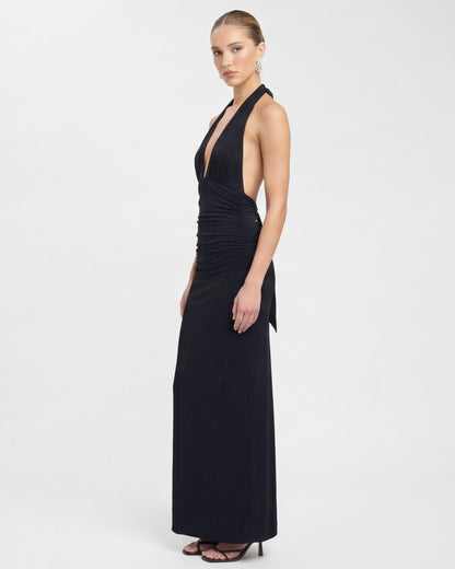 ARIA Robe Maxi Halter Nyx – Dos Nu et Taille Froncée