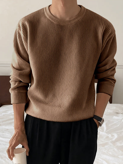 Pull homme col rond tricot côtelé coupe ample