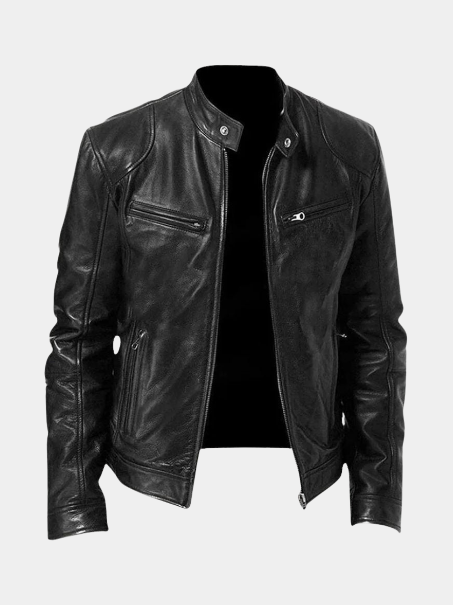 Blouson cuir homme zippé coupe ajustée intemporelle