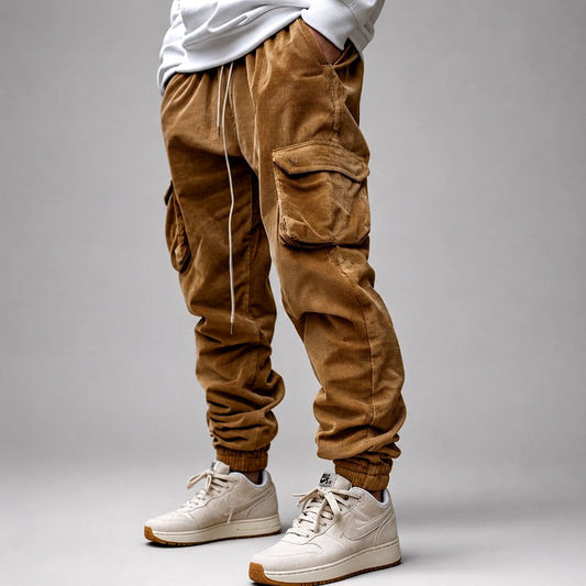 Pantalon cargo homme velours côtelé coupe fuselée