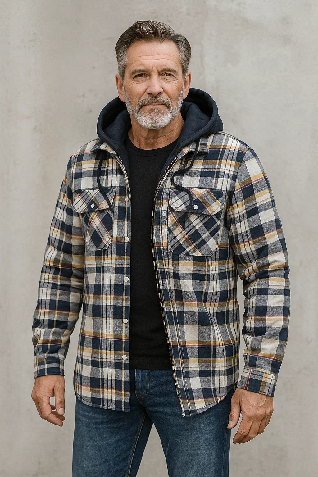 Herrenjacke Wollmischung Karomuster Winter