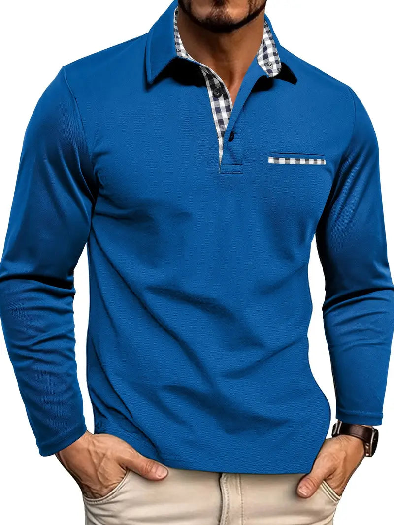 Polo Homme Manches Longues Détails Contrastés