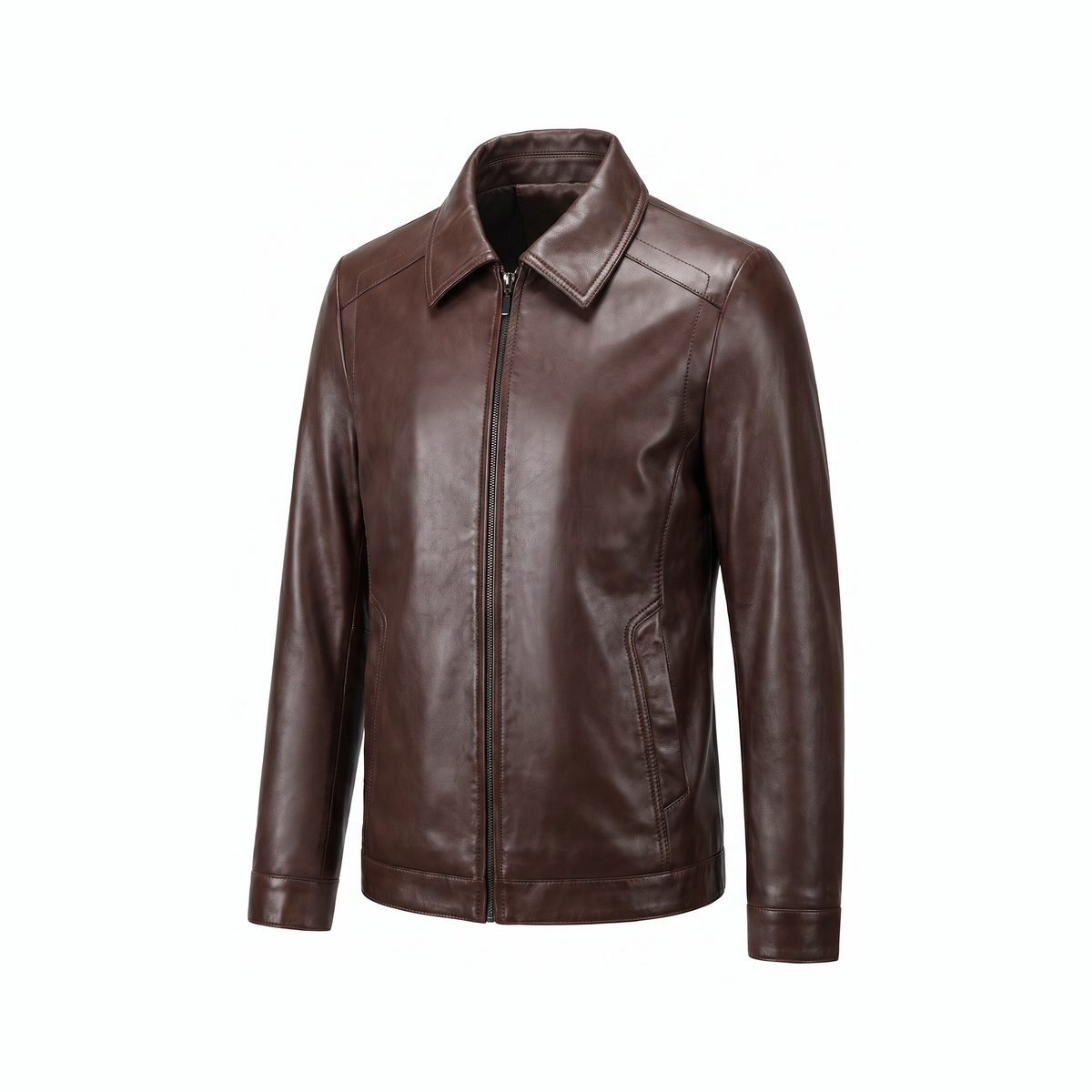 Blouson cuir homme coupe courte col pointu