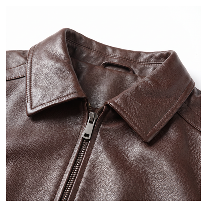 Blouson cuir homme coupe courte col pointu