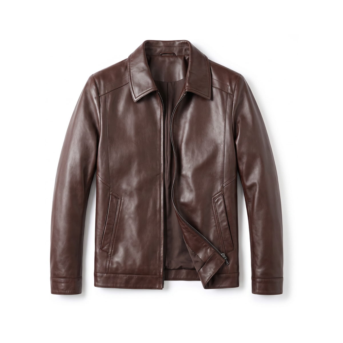 Blouson cuir homme coupe courte col pointu